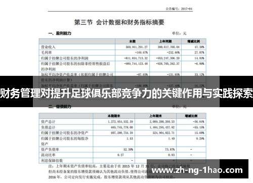 财务管理对提升足球俱乐部竞争力的关键作用与实践探索